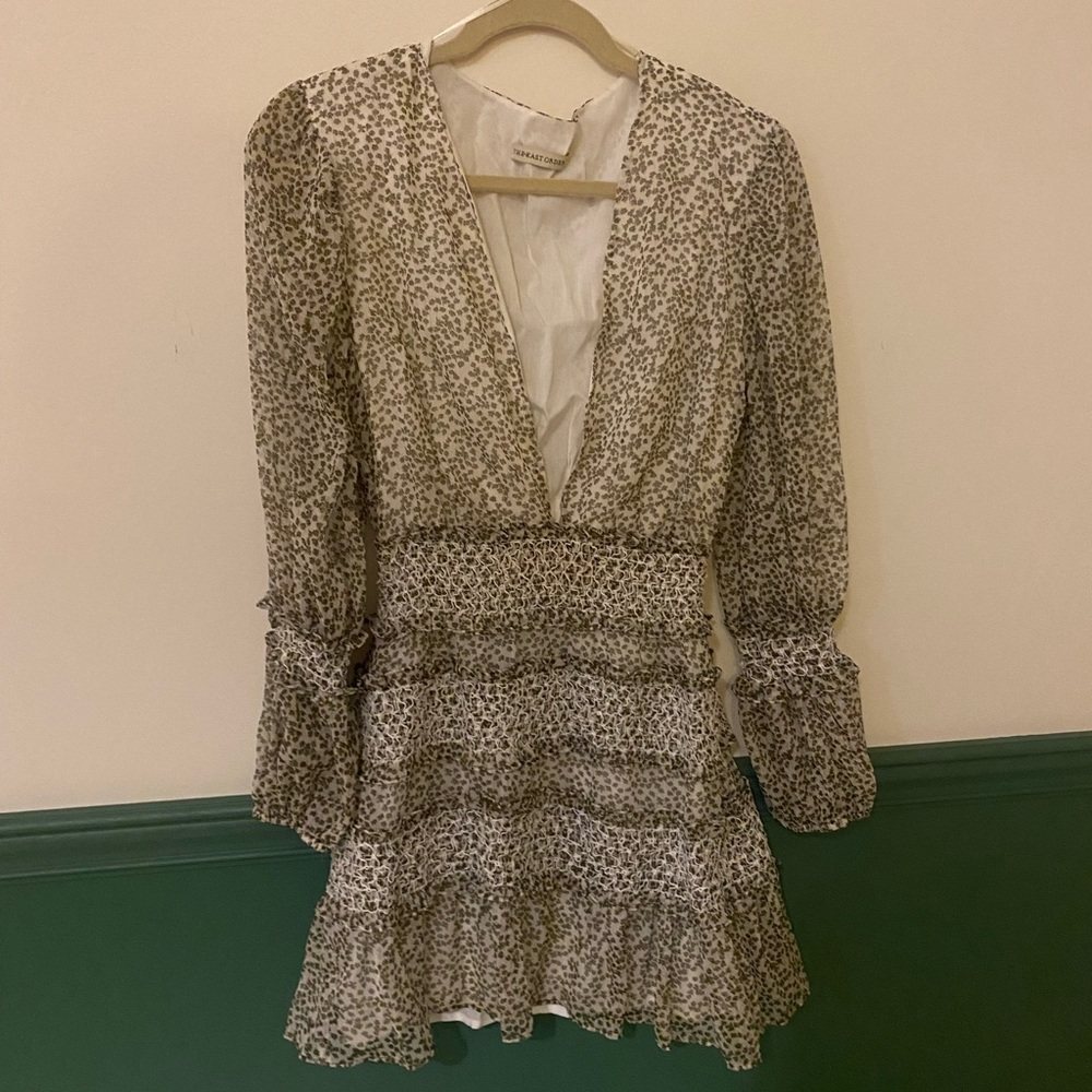 THE EAST ORDER Cream and Green Floral Mini Dress